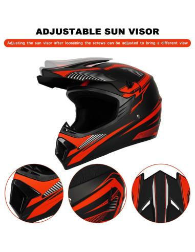 Conjunto de Casco Yesmotor XL Rojo + Guantes y Gafas