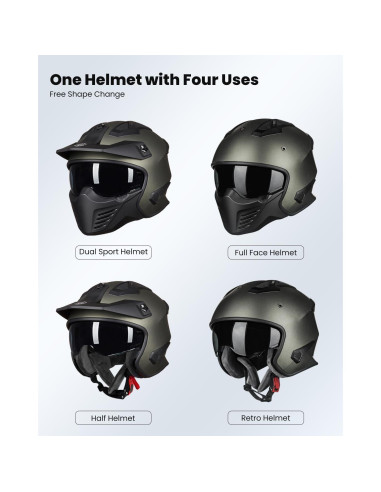 Casco Abierto ILM 726X Verde Medianoche M para Motocicleta
