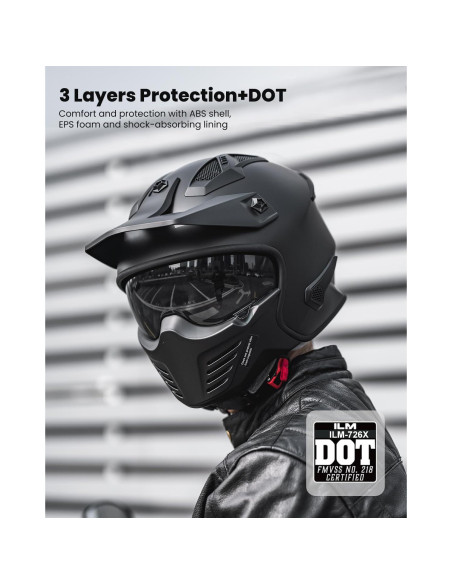 Casco Abierto ILM 726X Negro Mate para Motocicleta L Casco Abierto ILM 726X Negro Mate para Motocicleta L