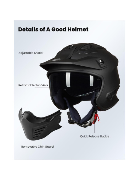 Casco Abierto ILM 726X para Motocicleta Negro Mate 1.70 kg Casco Abierto ILM 726X para Motocicleta Negro Mate 1.70 kg