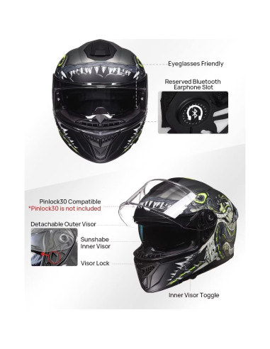 Casco Integral ILM 861A Doble Visera Verde XL