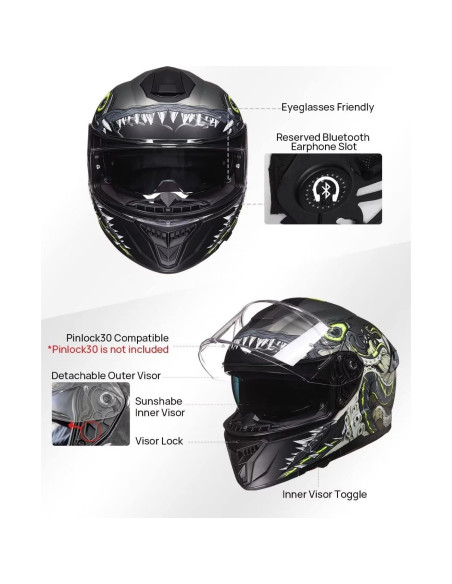 Casco Integral ILM 861A Doble Visera Verde XL Casco Integral ILM 861A Doble Visera Verde XL