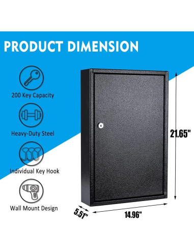 Caja de Llaves UMEKEN Montaje en Pared 200 Posiciones Negro