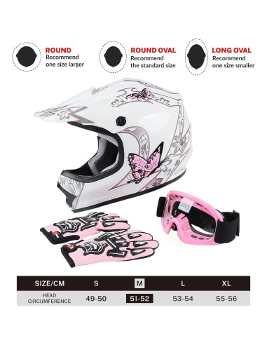 Casco TCT-MOTORPARTS para Niñas Mariposa Rosa DOT Mediano
