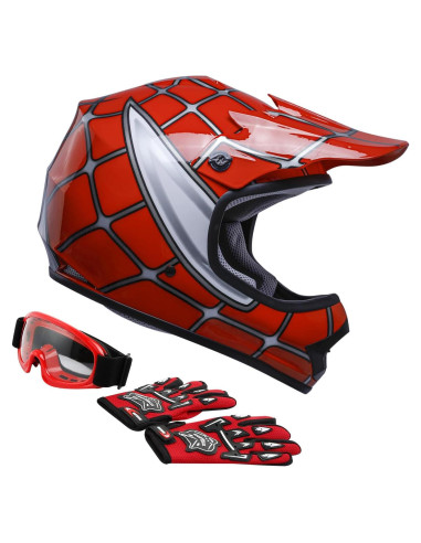 Casco TCT-MOTORPARTS Araña Roja Mediano + Guantes + Gafas