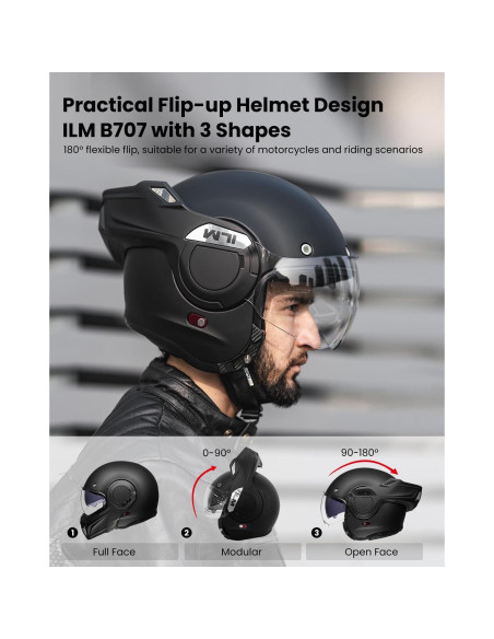 Casco Modular ILM B707 Vintage Negro Mate XL Casco Modular ILM B707 Vintage Negro Mate XL