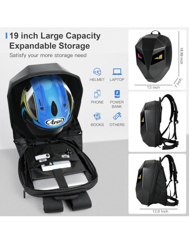 Mochila LED Impermeable para Motocicleta - 30L - Color Negro