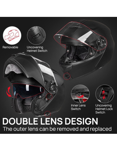 Casco Modular ILM 159 Negro Mate para Motocicleta Adulto
