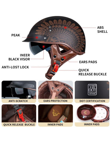 Casco de motocicleta VCOROS F-07 con visera solar y hebilla