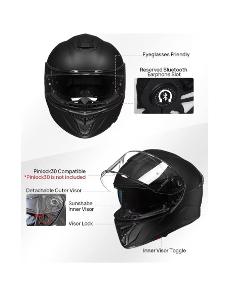 Casco Integral ILM 861A Doble Visera Negro Mate XL Casco Integral ILM 861A Doble Visera Negro Mate XL