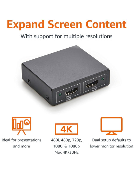 Divisor HDMI Amazon Basics 1 entrada 2 salidas 4K 30Hz Divisor HDMI Amazon Basics 1 entrada 2 salidas 4K 30Hz