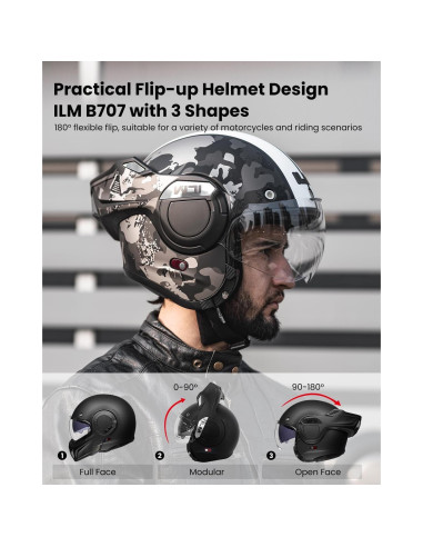 Casco Modular ILM B707 Camuflaje Mediano para Motociclismo