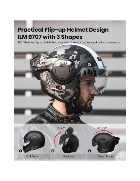 Casco Modular ILM B707 Camuflaje Mediano para Motociclismo Casco Modular ILM B707 Camuflaje Mediano para Motociclismo