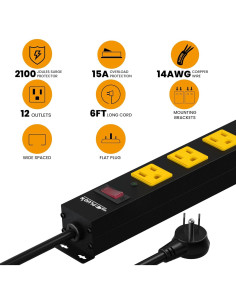 Regleta de Enchufes 12 Puertos Plug'n 6FT 2100 Julios Protección 2