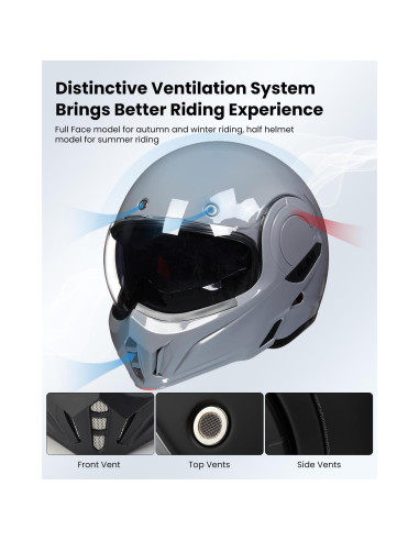Casco Modular ILM B707 Vintage Gris Pequeño para Motocicleta