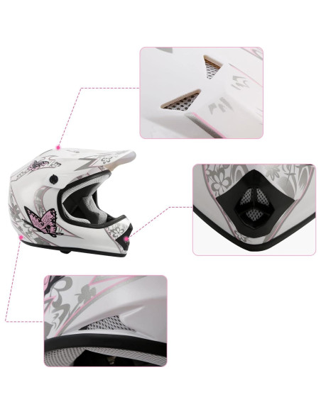 Casco TCMT OffRoad Niños Juvenil Pequeño Mariposa Rosa Casco TCMT OffRoad Niños Juvenil Pequeño Mariposa Rosa