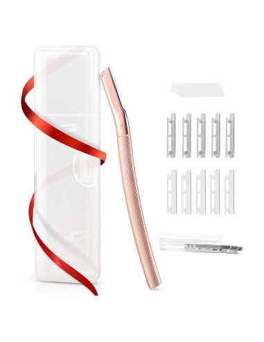 Rasuradora de Cejas Oro Rosa con 10 Cuchillas - Dermaplaning