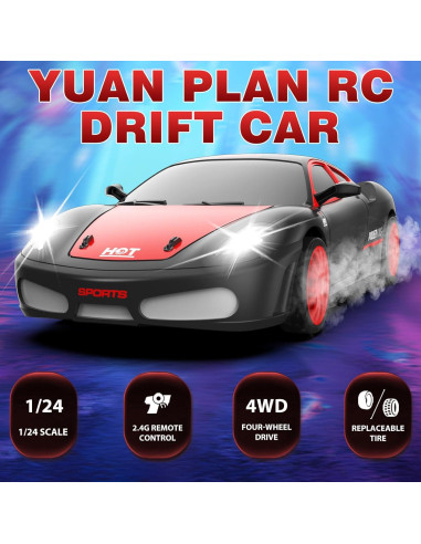 Coche RC de Deriva YUAN PLAN 1:24 4WD Recargable Negro