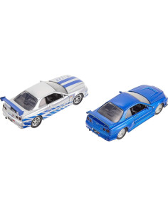 Nissan Skyline GT-R R34 Juguete 1:32 Jada Toys Plateado y Azul 2