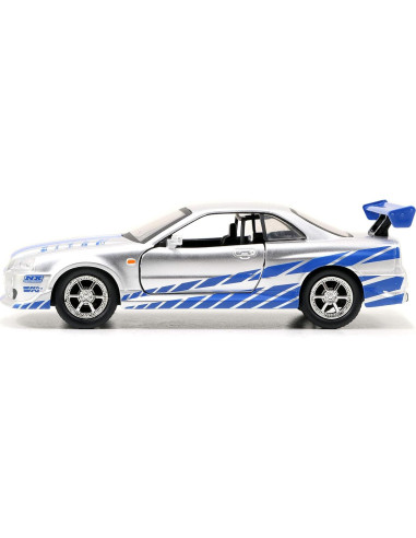 Nissan Skyline GT-R R34 Juguete 1:32 Jada Toys Plateado y Azul