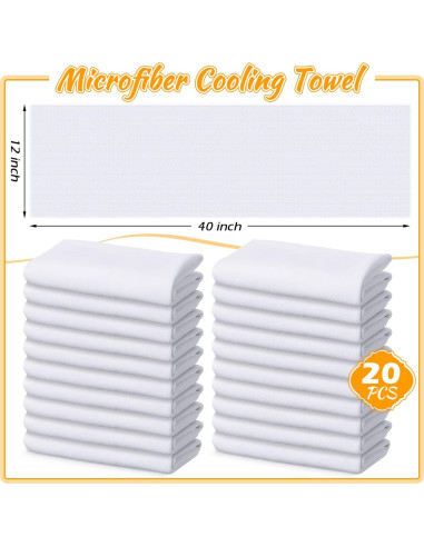 20 Toallas Enfriadoras Microfibra Redbaker 101.6x30.5cm Blancas