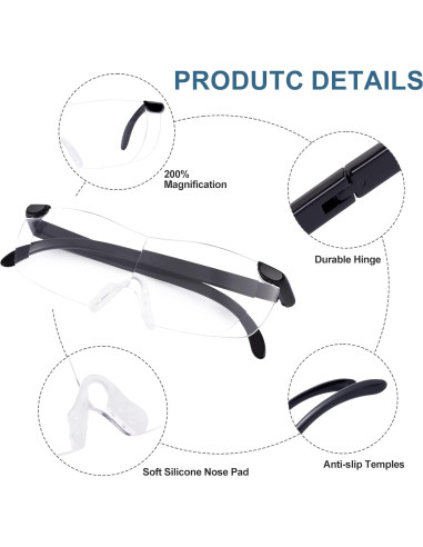 Gafas de Aumento 2.0X OuShiun para Lectura y Manualidades