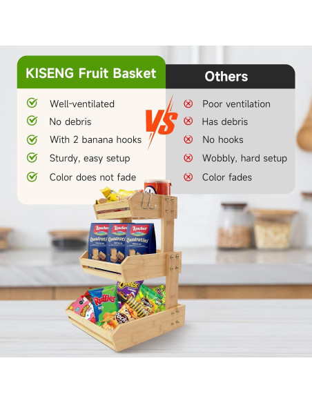 Soporte de Frutas de Bambú KISENG 3 Niveles Natural Soporte de Frutas de Bambú KISENG 3 Niveles Natural