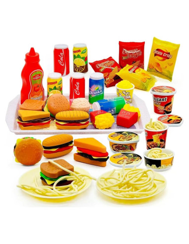 Juego de Cocina de Juguete 31 Piezas Hamburguesa y Papas