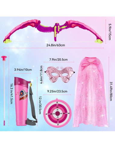 Conjunto de arco y flecha VGOFUN con luces LED y capa de princesa