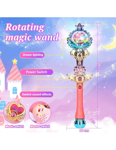 Varita Mágica Iluminada Skirfy con Sonido para Niñas 3-10 Años