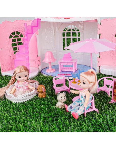 Casa de Muñecas Portátil deAO 3 Pisos con Accesorios Rosa Casa de Muñecas Portátil deAO 3 Pisos con Accesorios Rosa
