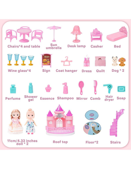 Casa de Muñecas Portátil deAO 3 Pisos con Accesorios Rosa Casa de Muñecas Portátil deAO 3 Pisos con Accesorios Rosa