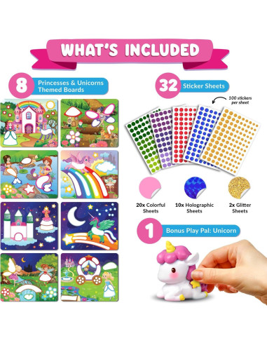 Kit de Arte Funcils con Stickers de Unicornio y Princesa - 8 Lienzos