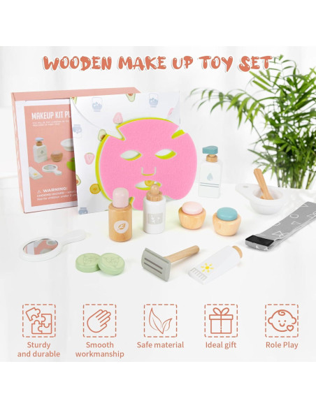 Juego de Maquillaje de Madera ZJEFUNS 17 Piezas para Niños Juego de Maquillaje de Madera ZJEFUNS 17 Piezas para Niños