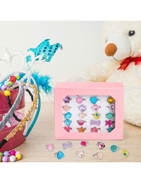 Set de 24 Anillos de Joyería Ajustables WATINC para Niñas Set de 24 Anillos de Joyería Ajustables WATINC para Niñas