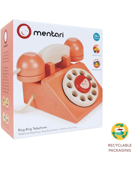 Teléfono de Disco Retro de Madera Mentari - Juguete 12.5x8.5x15 cm Teléfono de Disco Retro de Madera Mentari - Juguete 12.5x8.5x15 cm