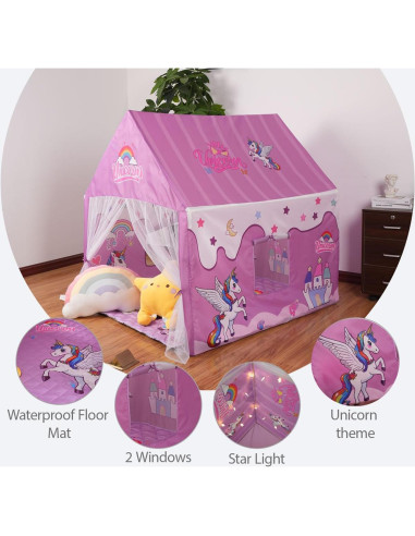 Carpa de Juegos Unicornio Naibrxh con Alfombra y Luces LED 119.4x118.6x96.7cm