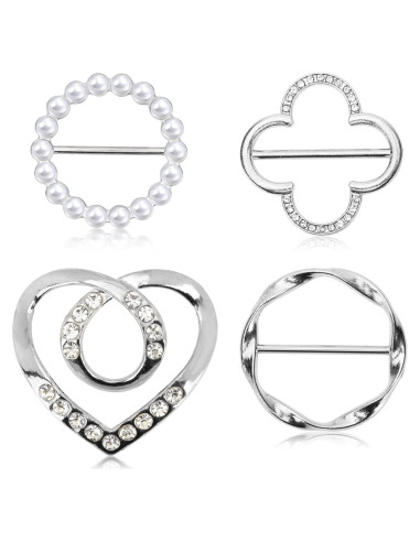 4 Clips de Bufanda Dorados con Rhinestones y Perlas - Moda Femenina