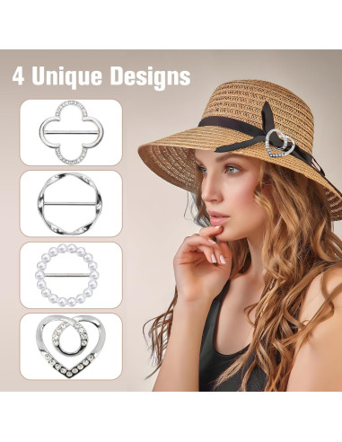 4 Clips de Bufanda Dorados con Rhinestones y Perlas - Moda Femenina