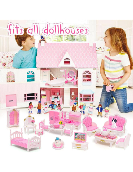 Juego de Muebles para Casa de Muñecas HAPGFS 45 Piezas Rosa Juego de Muebles para Casa de Muñecas HAPGFS 45 Piezas Rosa