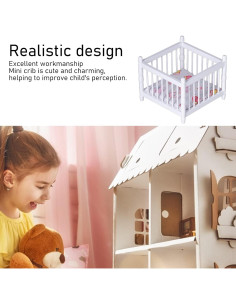 Cama de Bebé de Madera Fippkargo 1:12 con Colchón Blanca 2