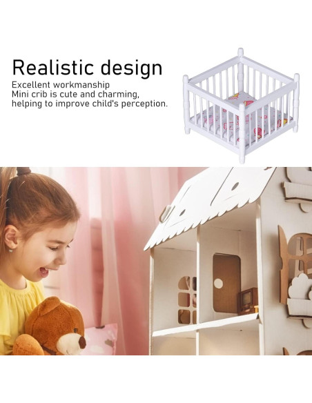Cama de Bebé de Madera Fippkargo 1:12 con Colchón Blanca Cama de Bebé de Madera Fippkargo 1:12 con Colchón Blanca