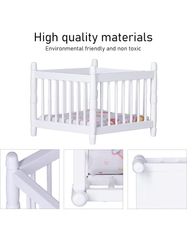 Cama de Bebé de Madera Fippkargo 1:12 con Colchón Blanca