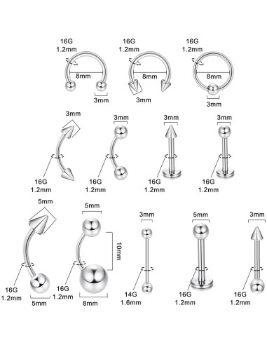 Juego de Joyería de Piercing Corporal 142 Piezas Ubjuliwa