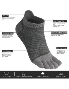 Calcetines de Algodón VWELL 5 Dedos No Show 4 Pares Talla 7-11 2