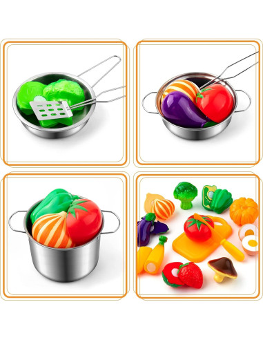 Juego de Cocina Infantil 26 Piezas Tigerhu - Utensilios y Alimentos