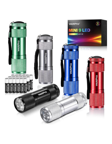 Linternas LED Mini WdtPro 9 LED - Paquete de 6 Colores Variados