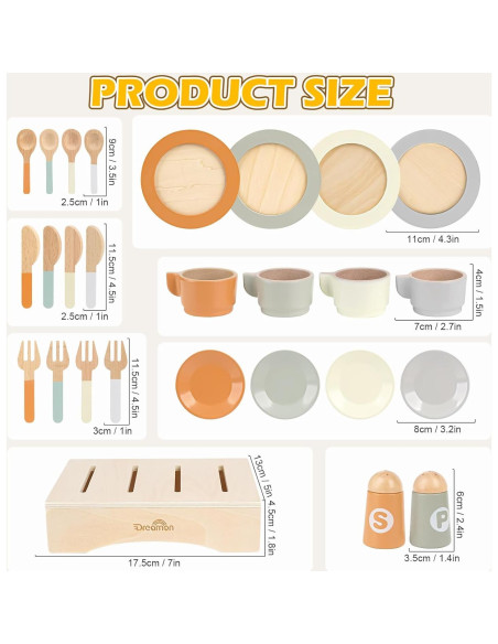 Juego de cocina de madera Dreamon 27 piezas para niños Juego de cocina de madera Dreamon 27 piezas para niños
