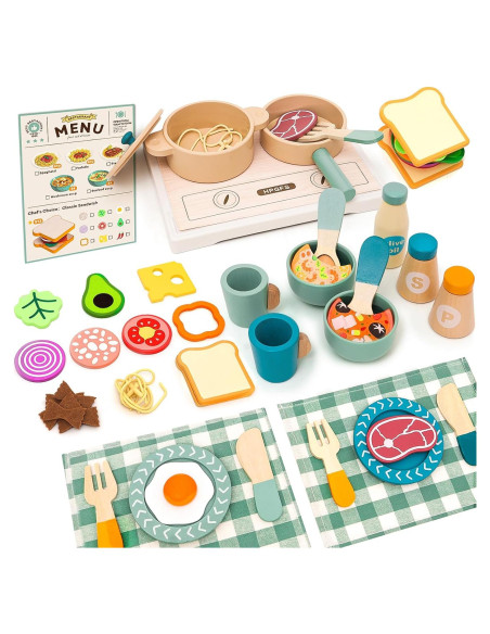 Juego de Cocina de Madera HAPGFS con Accesorios para Niños Juego de Cocina de Madera HAPGFS con Accesorios para Niños