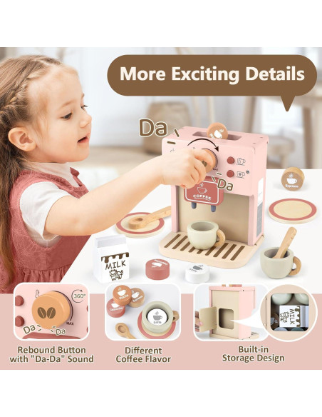 Juego de Café Airlab Rosa para Niños - Cafetera de Madera Juego de Café Airlab Rosa para Niños - Cafetera de Madera